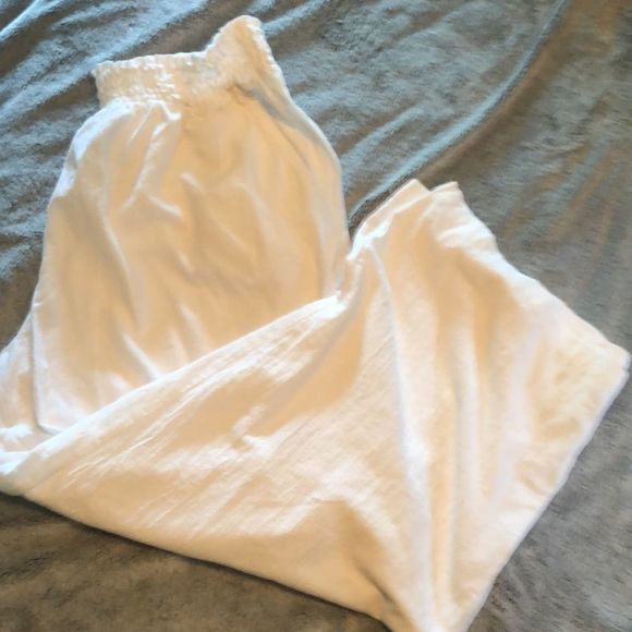 High Rise Wide Leg Pants White Size XXL Beach cover up/ PJ's /100% Cotton - Picture 11 of 14